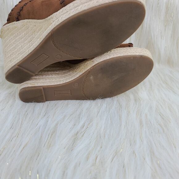 Crown Vintage Mariana Brown Wedge Espadrilles Patchwork Stich Open Toe Sandals 8 - Picture 6 of 10